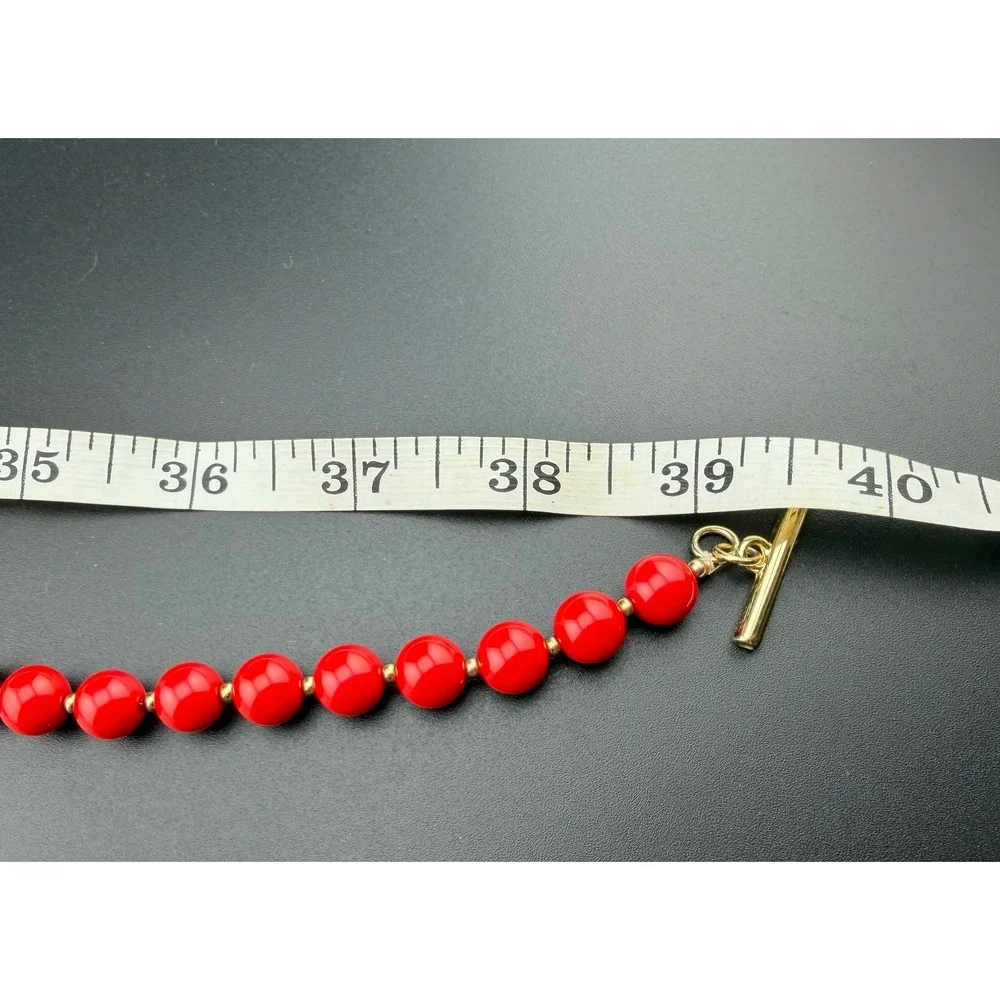 Zenzii Necklace Red Gold Beaded Long Statement Hoop‎ Accents Toggle Lightweight